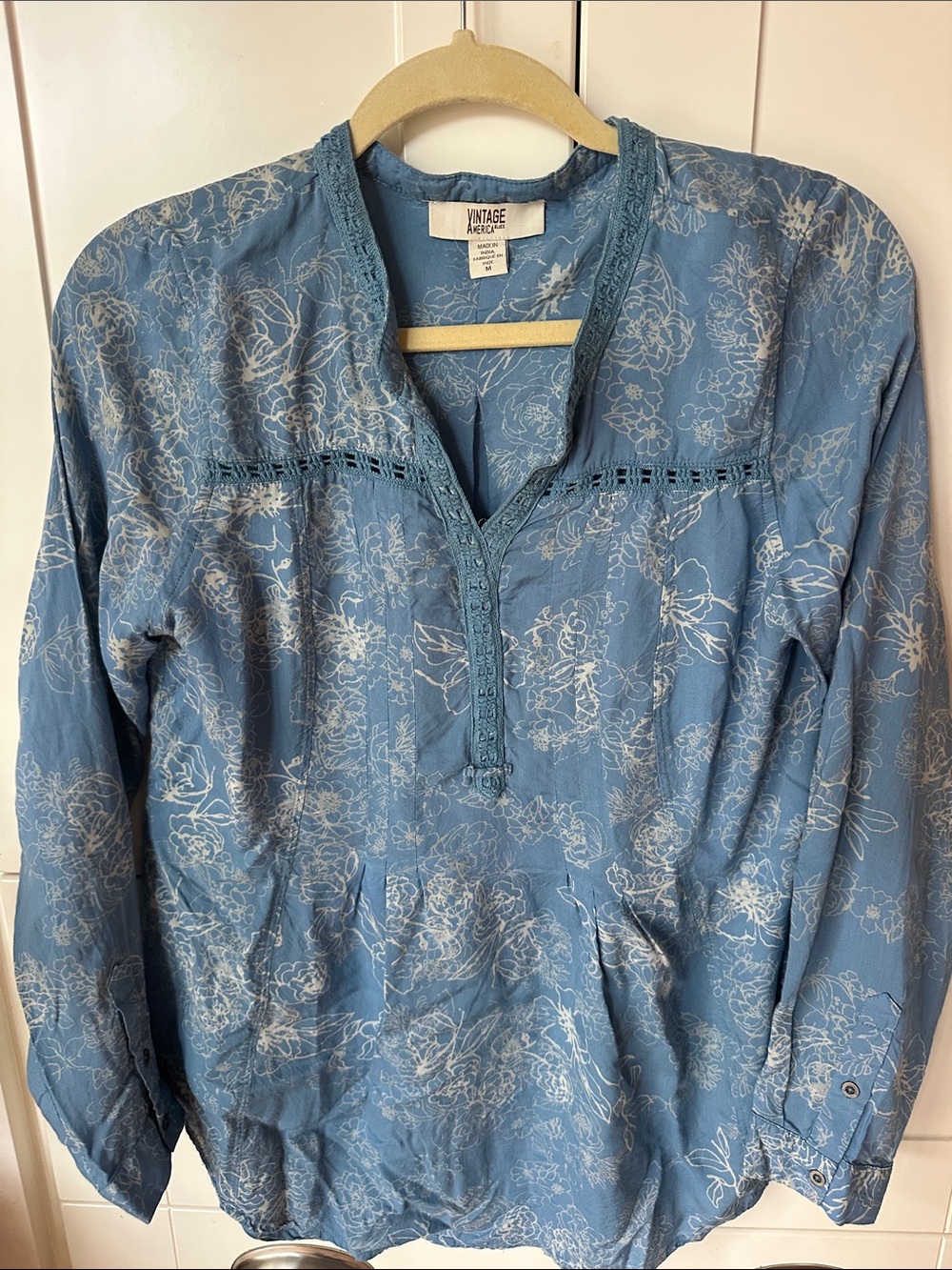 Vintage America Blue Floral Tunic Blouse